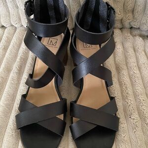 Material Girl Black Block Heel Sandals